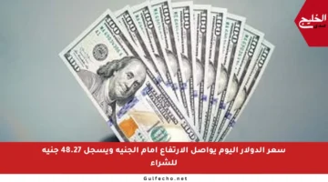 سعر الدولار اليوم يواصل الارتفاع أمام الجنيه ويسجل 48.27 جنيه للشراء